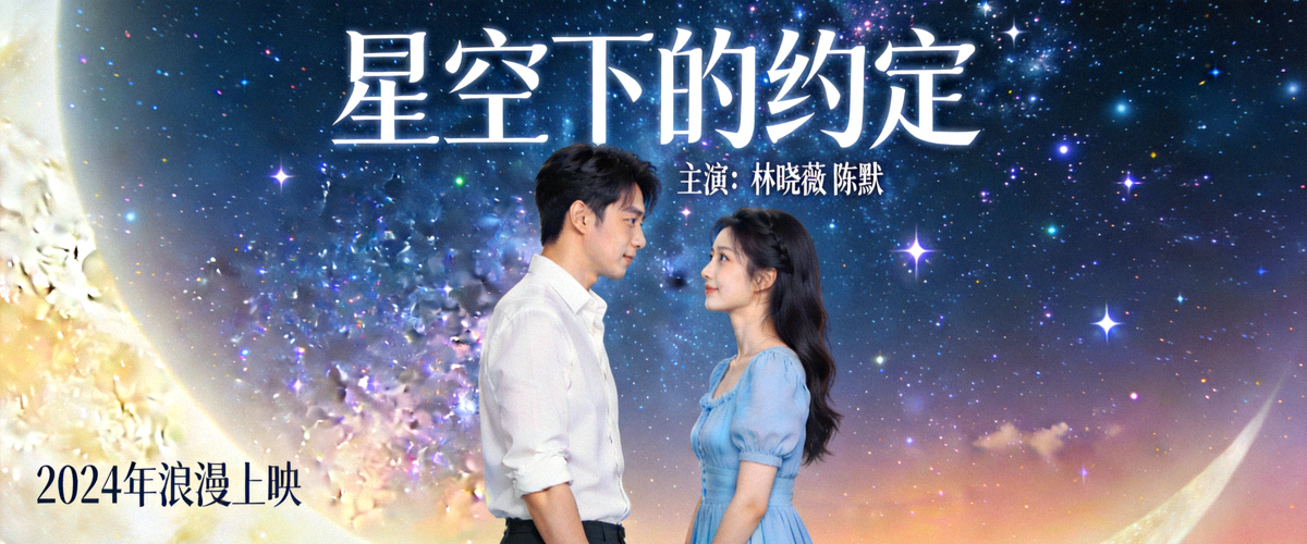 都市爱情剧《星空下的约定》精美海报，男女主角在璀璨夜空下浪漫对视