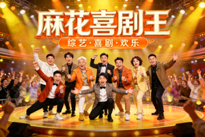 《麻花喜剧王》综艺节目封面，多位喜剧演员在舞台上欢乐表演