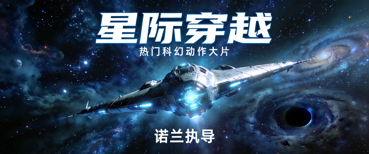 热门科幻动作大片《星际穿越》震撼海报，浩瀚星空与未来飞船