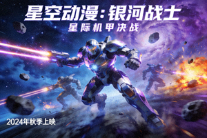 《星空动漫：银河战士》动画片海报，机甲战士在星际间激烈战斗